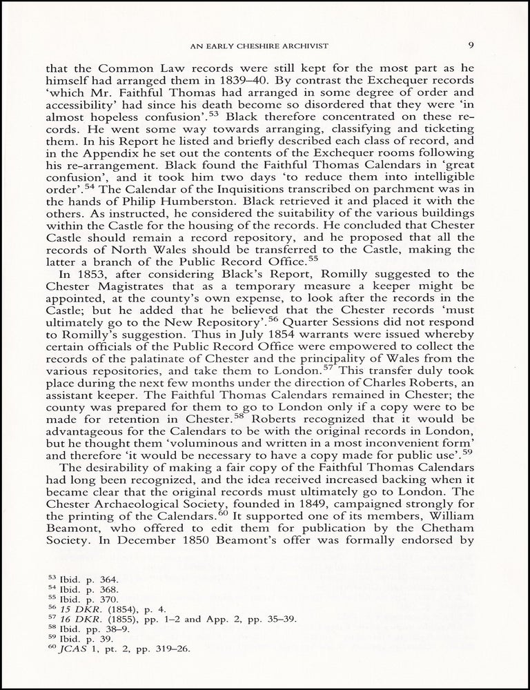 Item #514527 An Early Cheshire Archivist, Faithful Thomas (c. 1772-1844) and the Records of the...