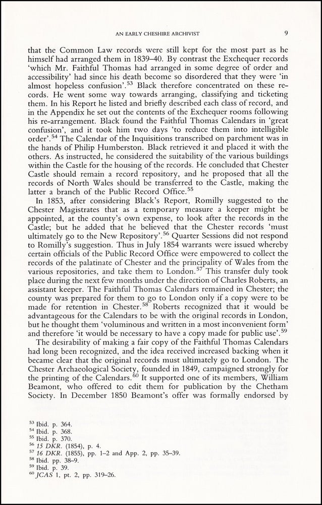 Item #514527 An Early Cheshire Archivist, Faithful Thomas (c. 1772-1844) and the Records of the...