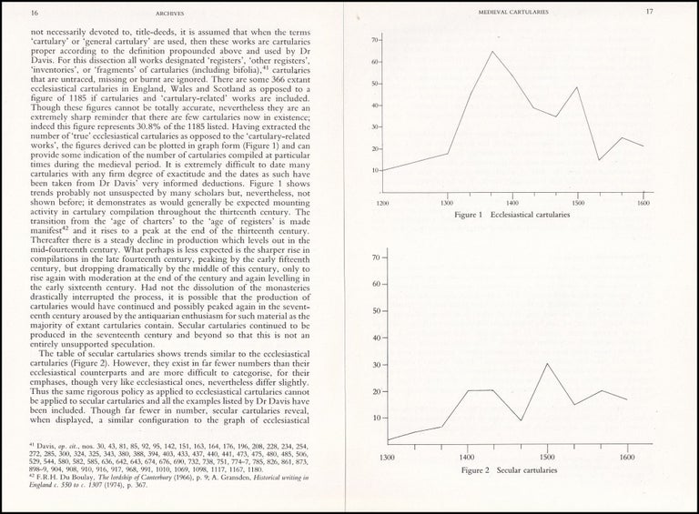 Item #514528 Medieval Cartularies. 33 pages, 2 graphs. An article printed in 1987, written by...
