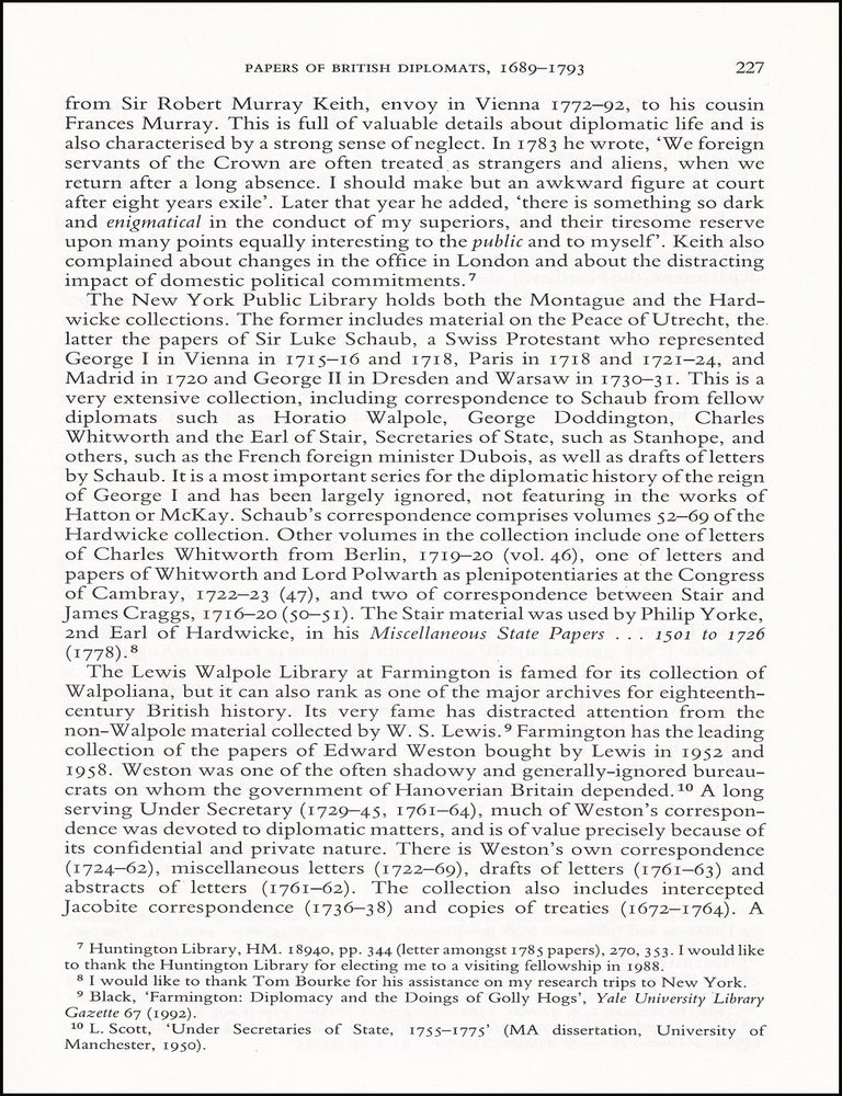 Item #514533 The Papers of British Diplomats, 1689-1793. An original article from Archives, the...