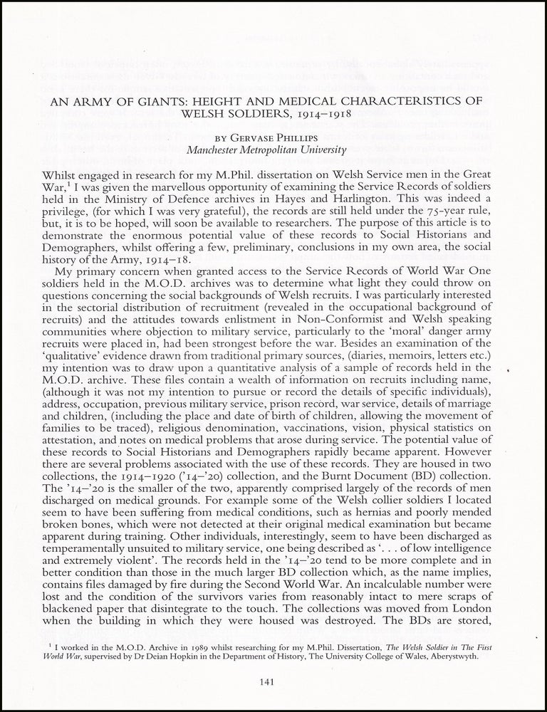 Item #514540 An Army of Giants : Height & Medical Characteristics of Welsh Soldiers,...