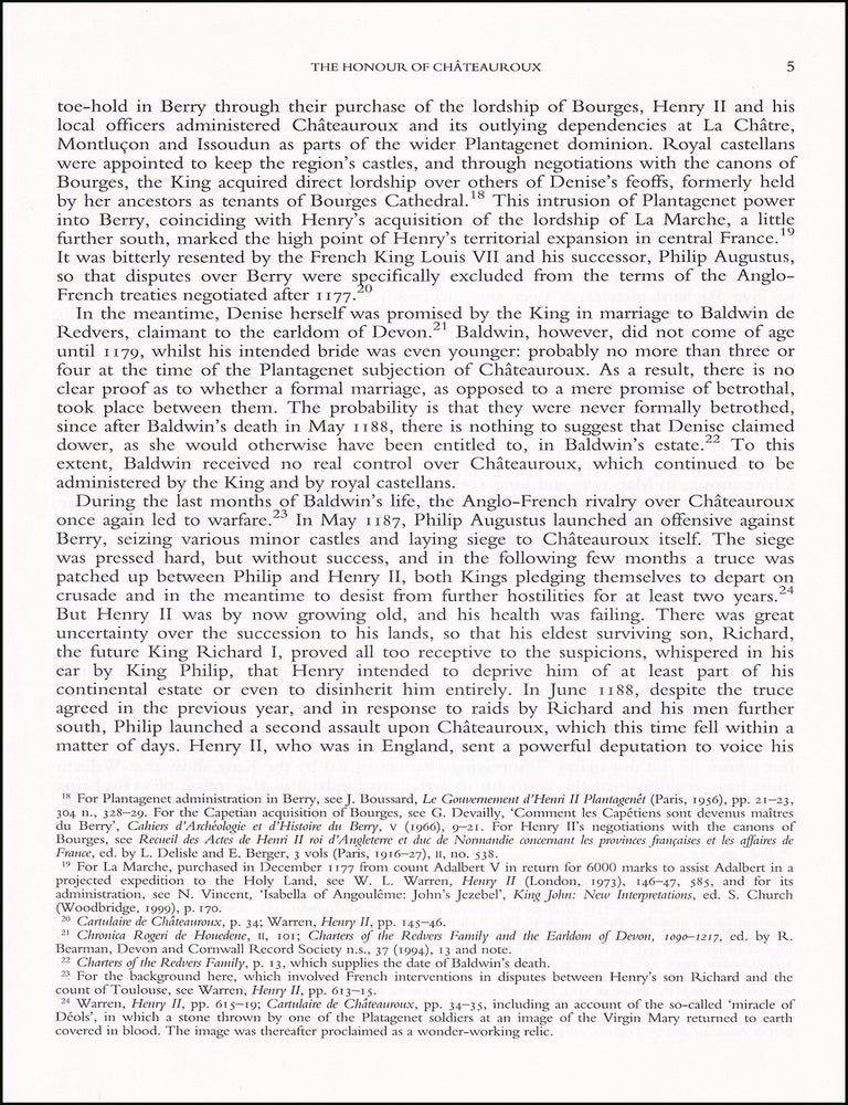 Item #514548 William Marshal, King Henry II & the Honour of Chateauroux. An original article...