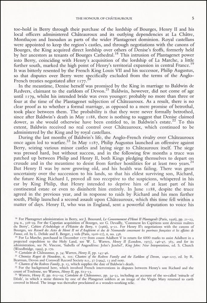 Item #514548 William Marshal, King Henry II & the Honour of Chateauroux. An original article...