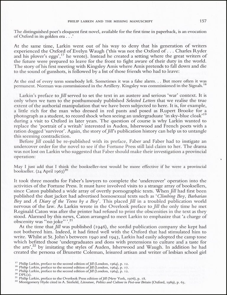 Item #514549 Philip Larkin & the Case of the Missing Manuscript. An original article from...