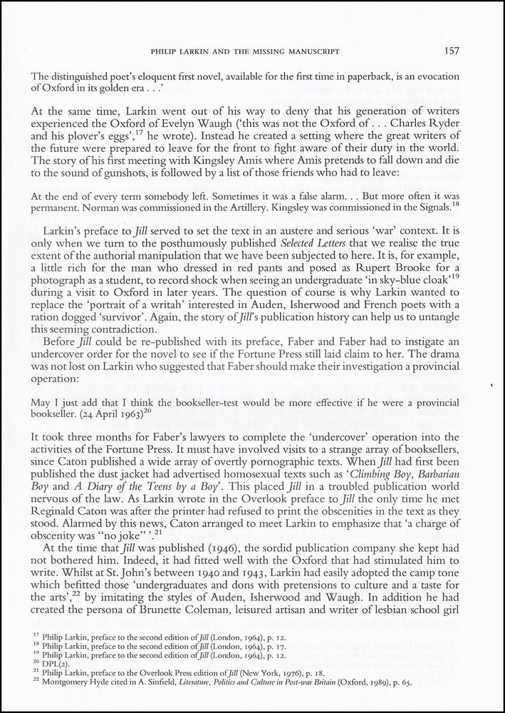 Item #514549 Philip Larkin & the Case of the Missing Manuscript. An original article from...