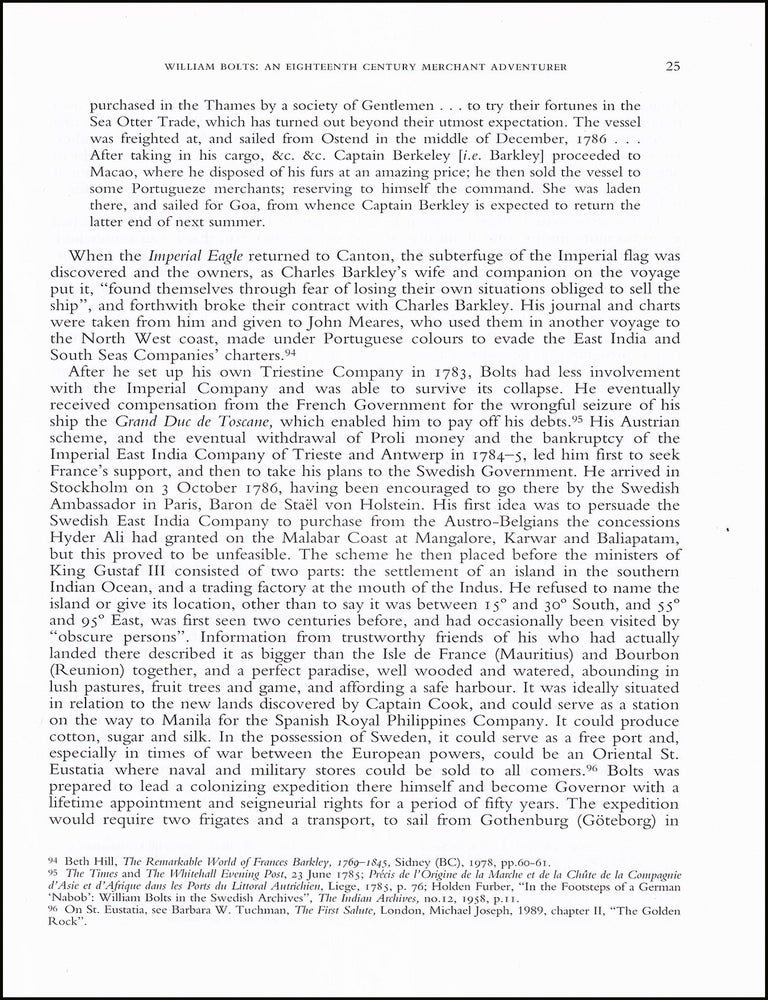 Item #514556 William Bolts : An Eighteenth Century Merchant Adventurer. An original article from...