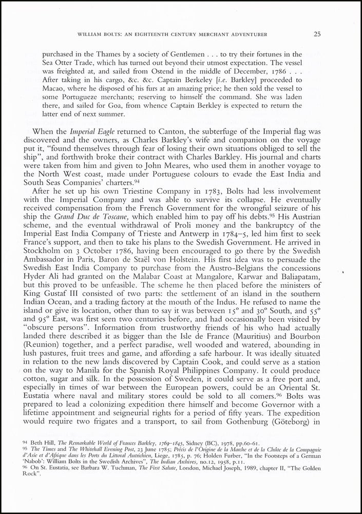 Item #514556 William Bolts : An Eighteenth Century Merchant Adventurer. An original article from...