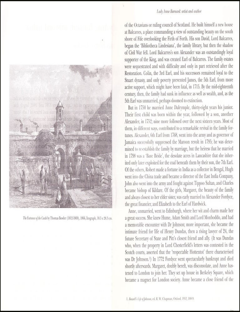 Item #514570 Lady Anne barnard : Artist & Author. An original article from Bulletin du...