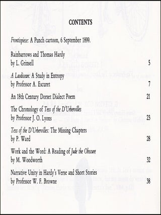 The Chronology of Tess of the D'Urbervilles, by Professor J.O. Lyons & more. An article in the complete issue of The Thomas Hardy Year Book : No. 16.