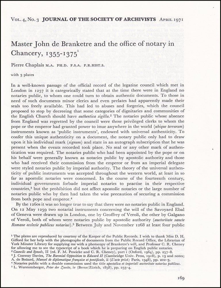 Item #514602 Master John de Branketre & the Office of Notary in Chancery, 1355-1375. An...