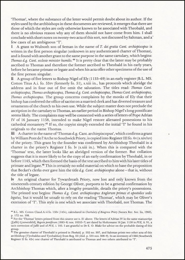 Item #514610 The Acta of Theobald & Thomas, Archbishops of Canterbury. An original article...