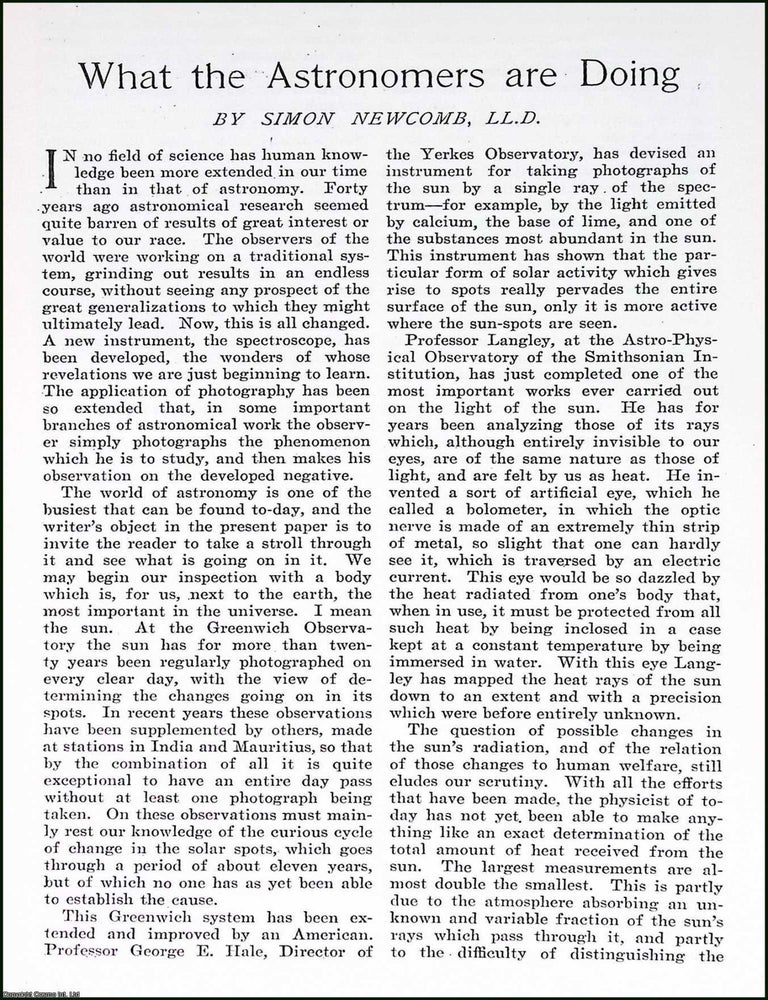 Item #515547 What the Astronomers are Doing. By Simon Newcomb, LL.D. An original article from the...