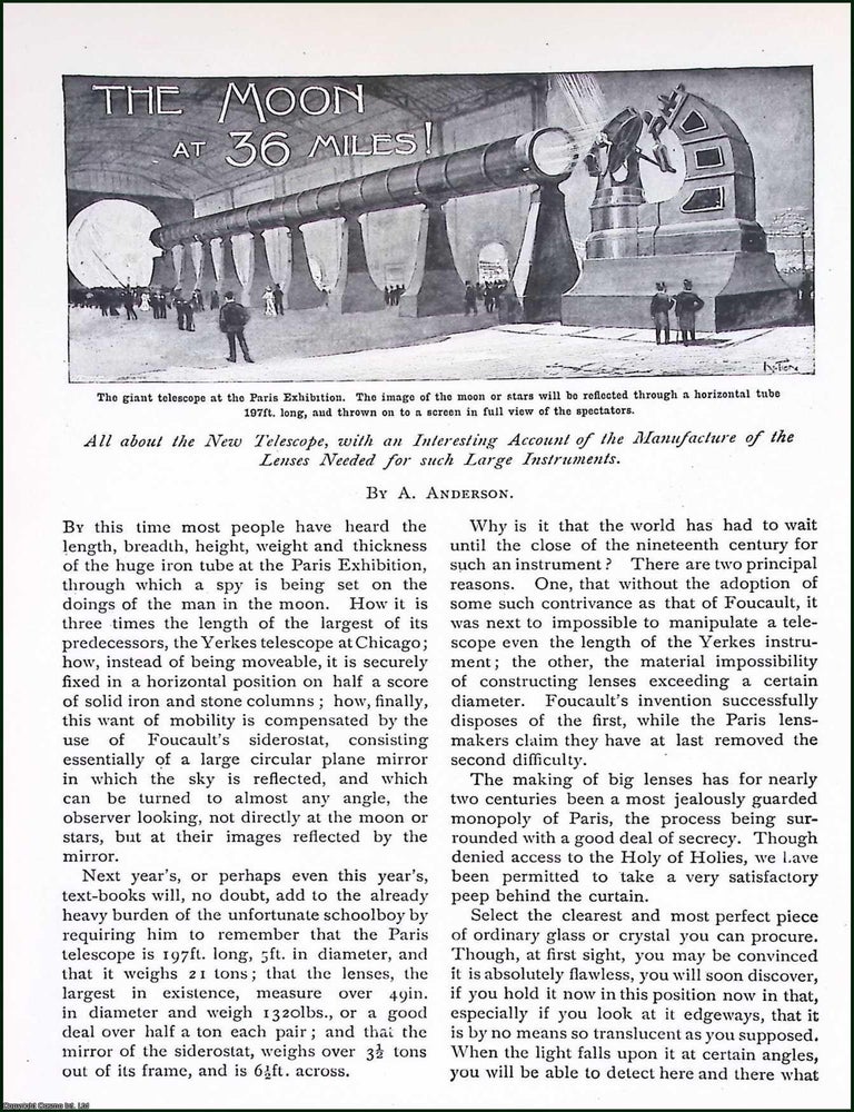 Item #516040 The Moon at 36 Miles : The New Telescope, with an Account of the Manufacture of the...