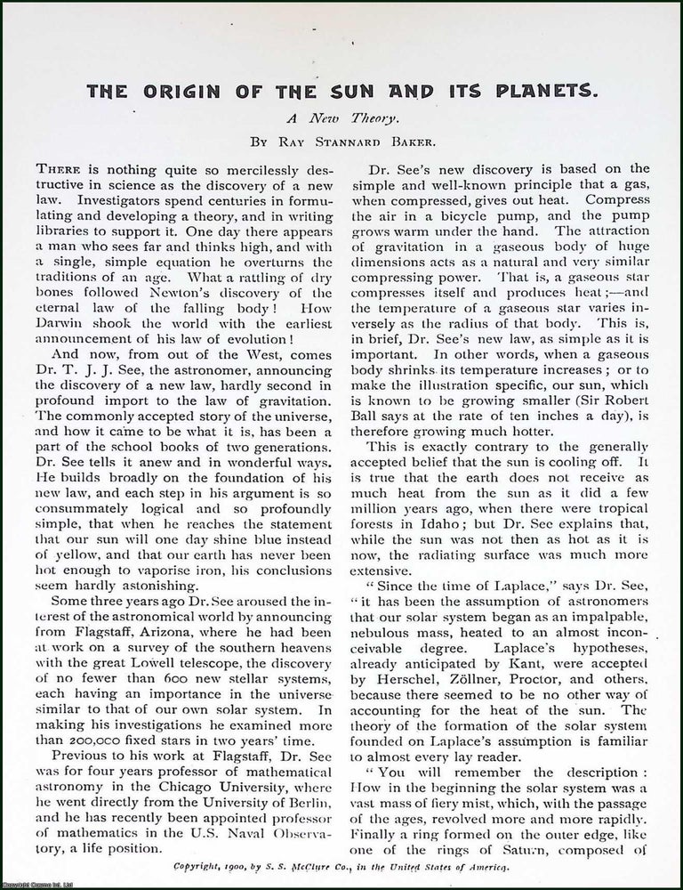Item #516068 The Origin of the Sun & its Planets : A New Theory. By Ray Stannard Baker. An...