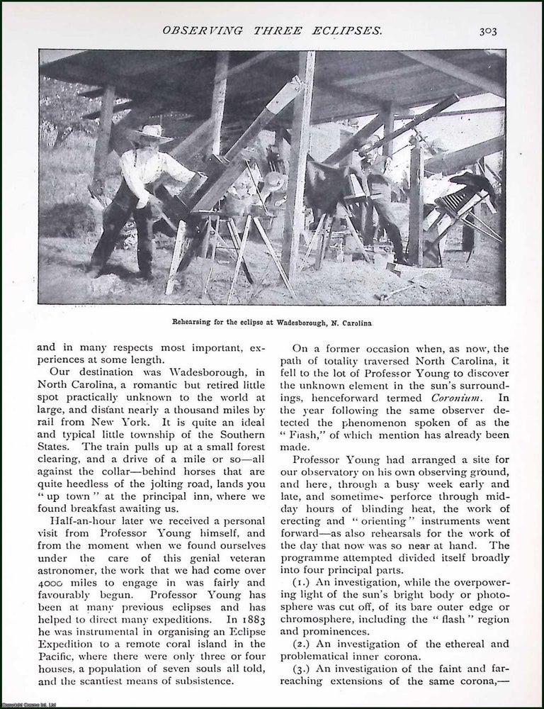 Item #516089 Observing Three Eclipses, in India, Lapland & North Carolina. By Rev. J.M. Bacon,...