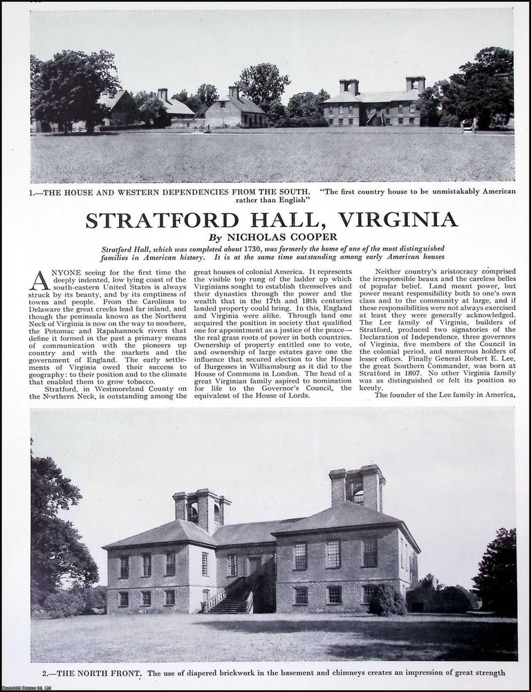 Item #516351 Stratford Hall, Virginia. By Nicholas Cooper. Several pictures and accompanying...