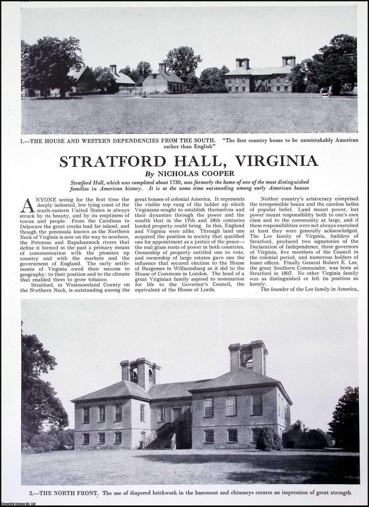 Item #516351 Stratford Hall, Virginia. By Nicholas Cooper. Several pictures and accompanying...