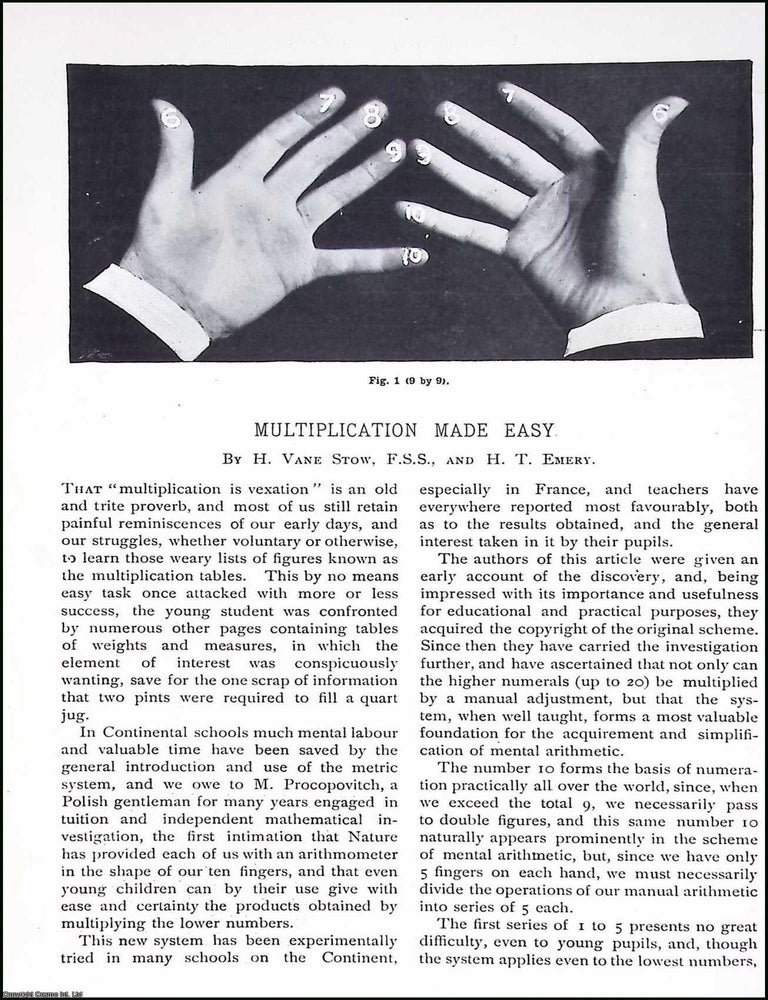 Item #516700 Multiplication Made Easy. By H. Vane Stow, F.S.S., & H.T. Emery. An original...