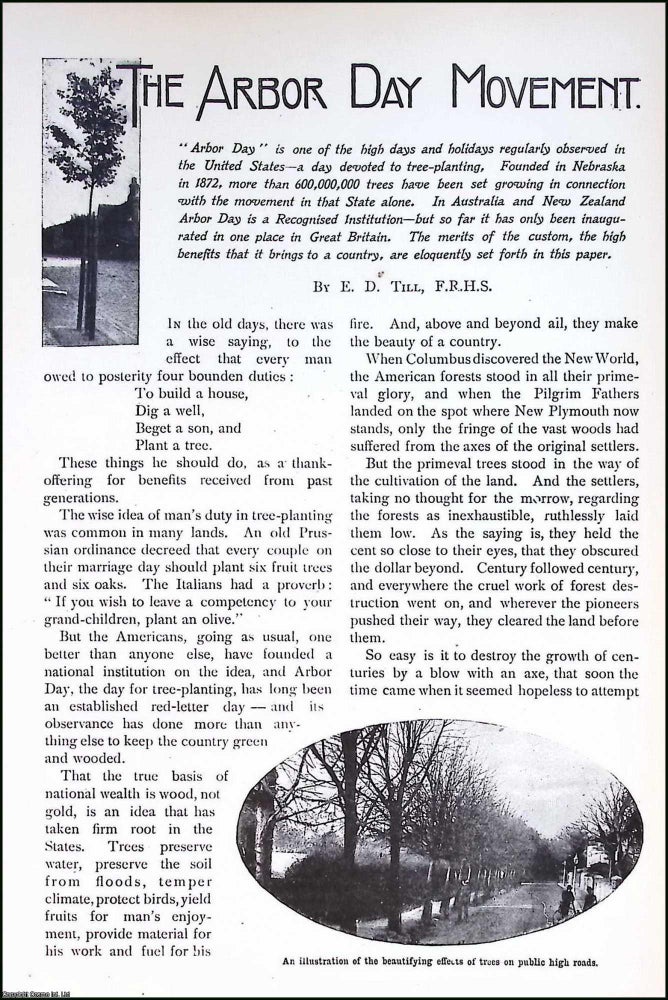 Item #516752 The Arbor Day Movement : A Day Devoted to Tree-Planting. By E.D. Till, F.R.H.S. An...