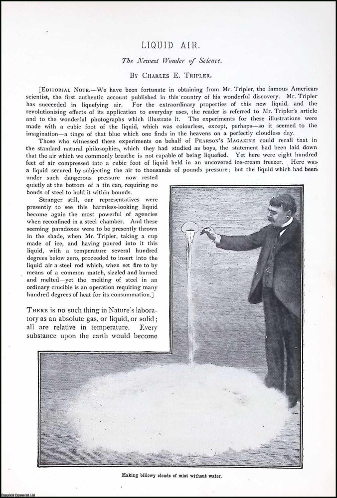 Item #516950 Liquid Air. By Charles E. Tripler. An original article from Pearsons Magazine, 1898....