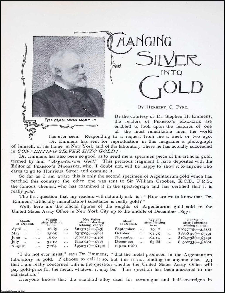 Item #516984 Dr. Stephen H. Emmens : The Man who Converted Silver into Gold. By Herbert C. Fyfe....