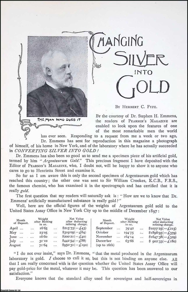 Item #516984 Dr. Stephen H. Emmens : The Man who Converted Silver into Gold. By Herbert C. Fyfe....
