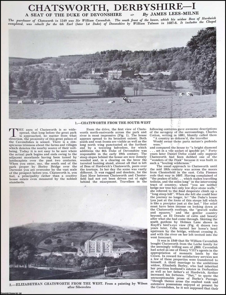 Item #517233 Chatsworth, Derbyshire. A Seat of The Duke of Devonshire. By James Lees-Milne....