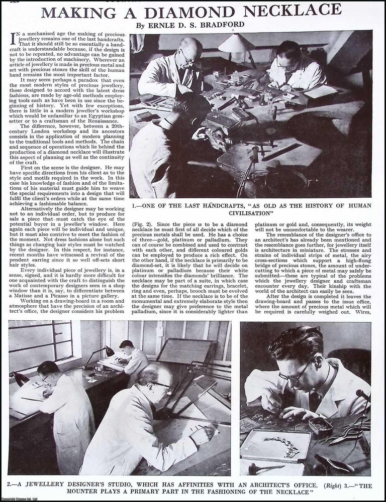 Item #517349 Making a Diamond Necklace. By Ernle D.S. Bradford. Several pictures and accompanying text, removed from an original issue of Country Life Magazine, 1950. DIAMONDS.