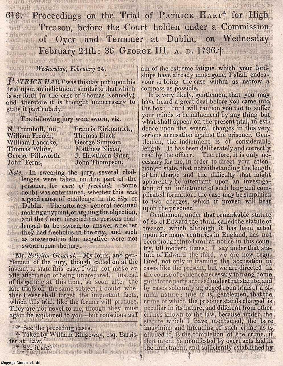 Proceedings on the Trial of Patrick Hart, for High Treason, 1796 ...