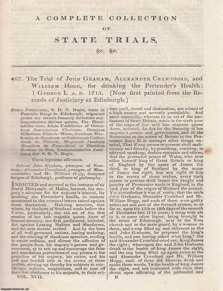 Item #518733 James Francis Edward Stuart. Drinking the Pretender's Health : Trial of John...