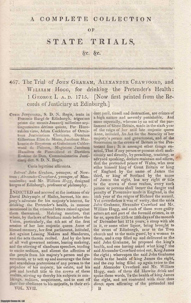 Item #518733 James Francis Edward Stuart. Drinking the Pretender's Health : Trial of John...