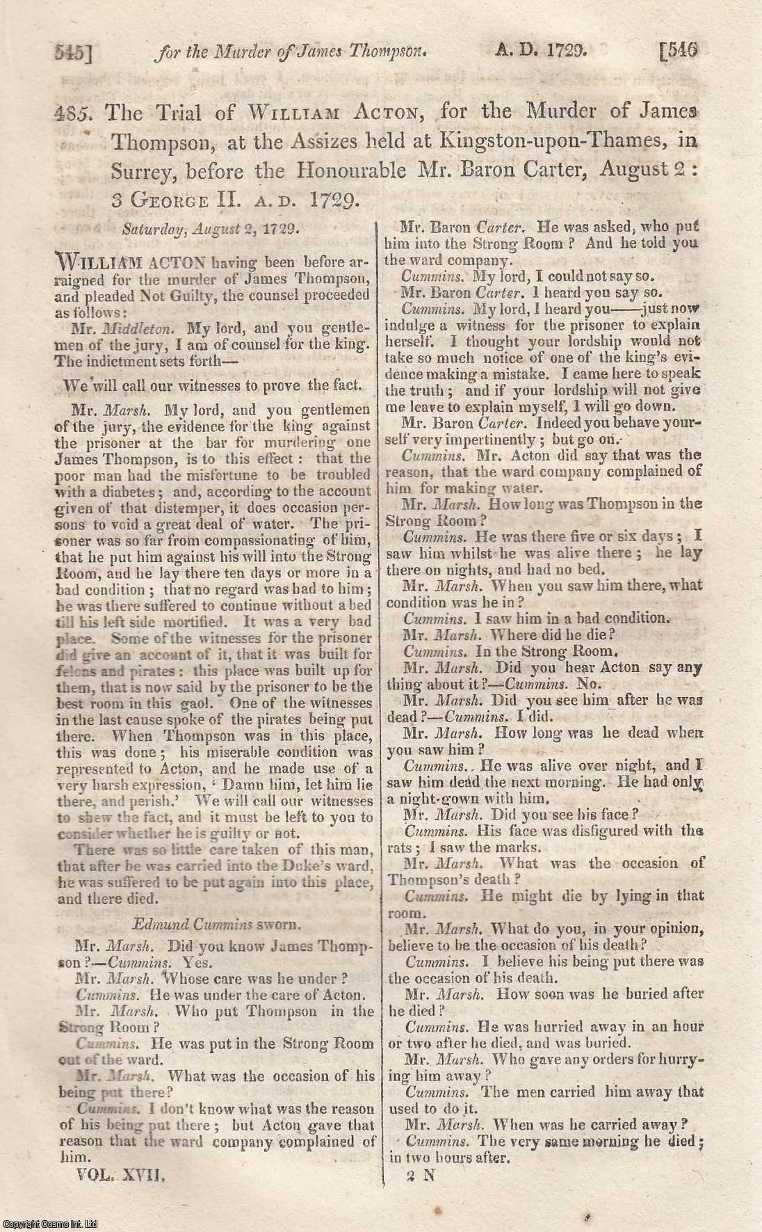 Marshalsea Prison Scandal 1729 : Trial of John Huggins, Warden of the ...
