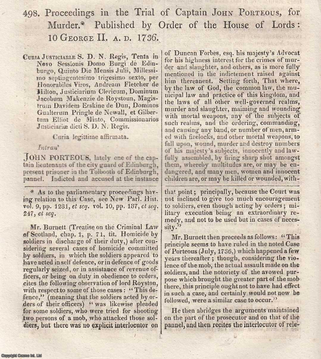Proceedings in the Trial of Captain John Porteous, for Murder, 1736 ...