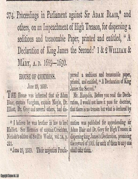 Item #518760 Proceedings against Sir Adam Blair and others, for High Treason, 1689-1690 ; A...