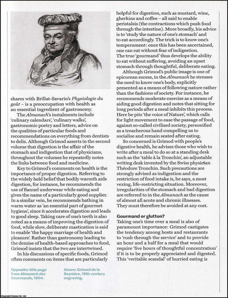 Item #518920 The Culinary Enlightment : Explores how 19th-century French thinkers blended food, philosophy, and medicine to redefine the relationship between diet and identity. An original article from History Today magazine, 2021. YOU ARE WHAT YOU EAT.