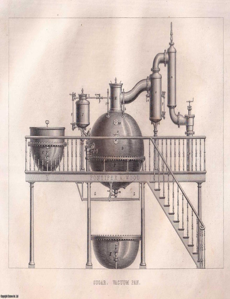 Item #519396 1868 : Sugar Vacuum Pan. An original Steel Engraving from Tomlinson's...
