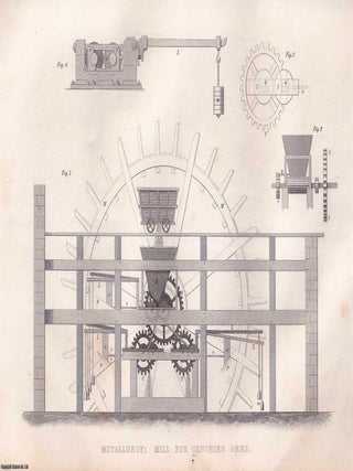 1868 : Mechanical Preparations of Ores & A Mill for Crushing Ores. 2 original Steel Engravings from Tomlinson's Cyclopaedia of Useful Arts, 1868.