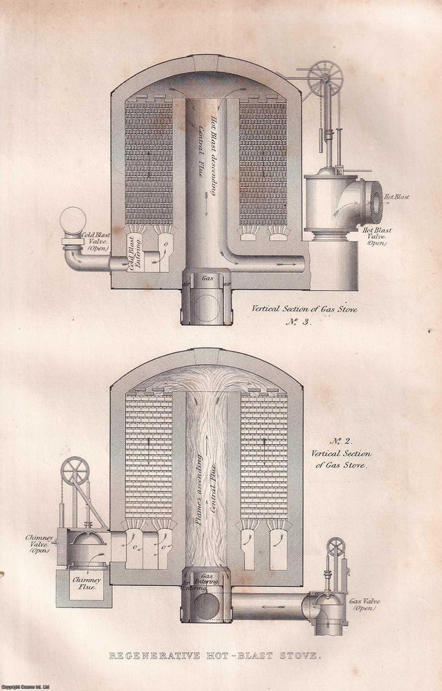 Item #519408 1868 : Regenerative Hot - Blast Stove. An original Steel Engraving from...