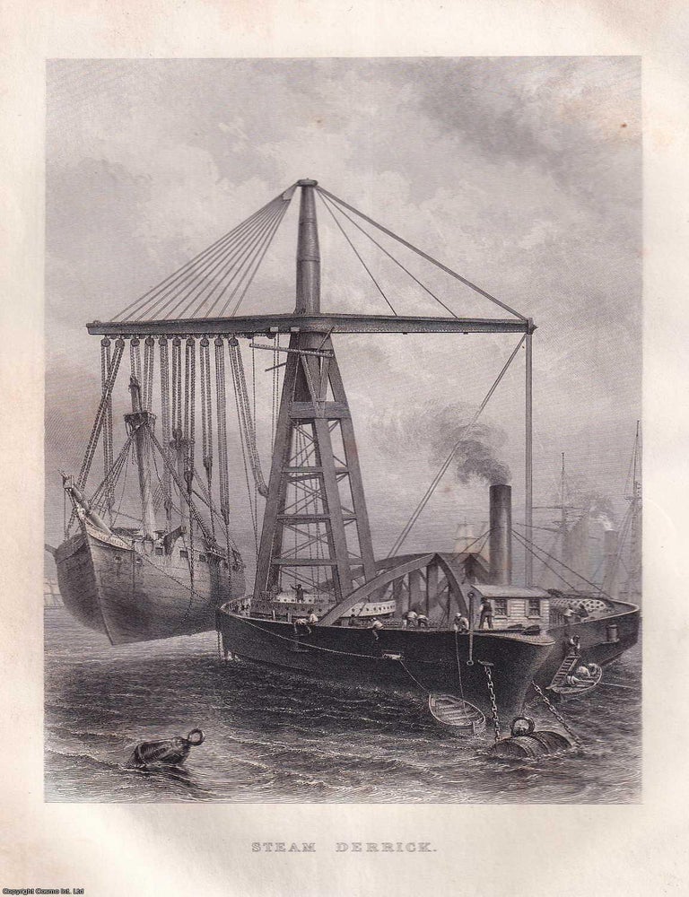 Item #519415 1868 : Steam Derrick. An original Steel Engraving from Tomlinson's Cyclopaedia...