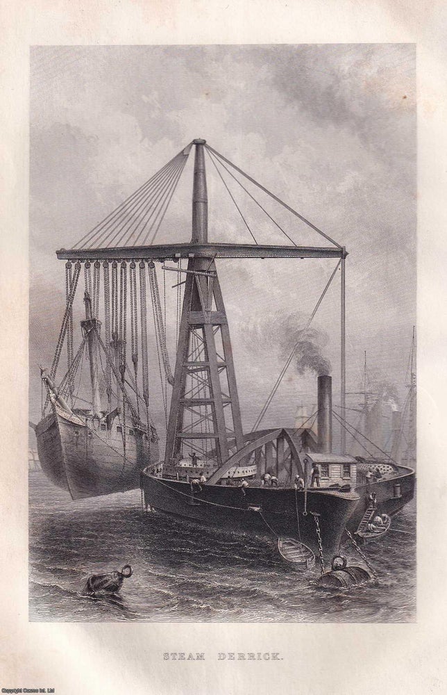 Item #519415 1868 : Steam Derrick. An original Steel Engraving from Tomlinson's Cyclopaedia...