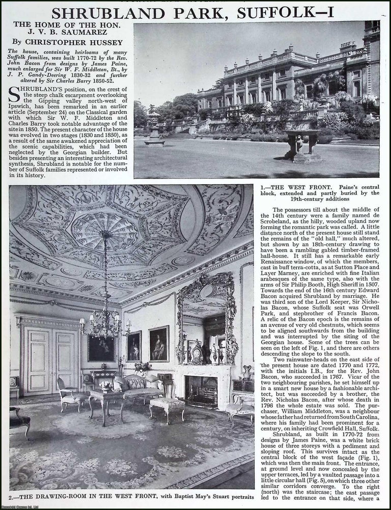 Item #519757 Shrubland Park, Suffolk. The Home of The Hon. J.V.B. Saumarez. Several pictures and...