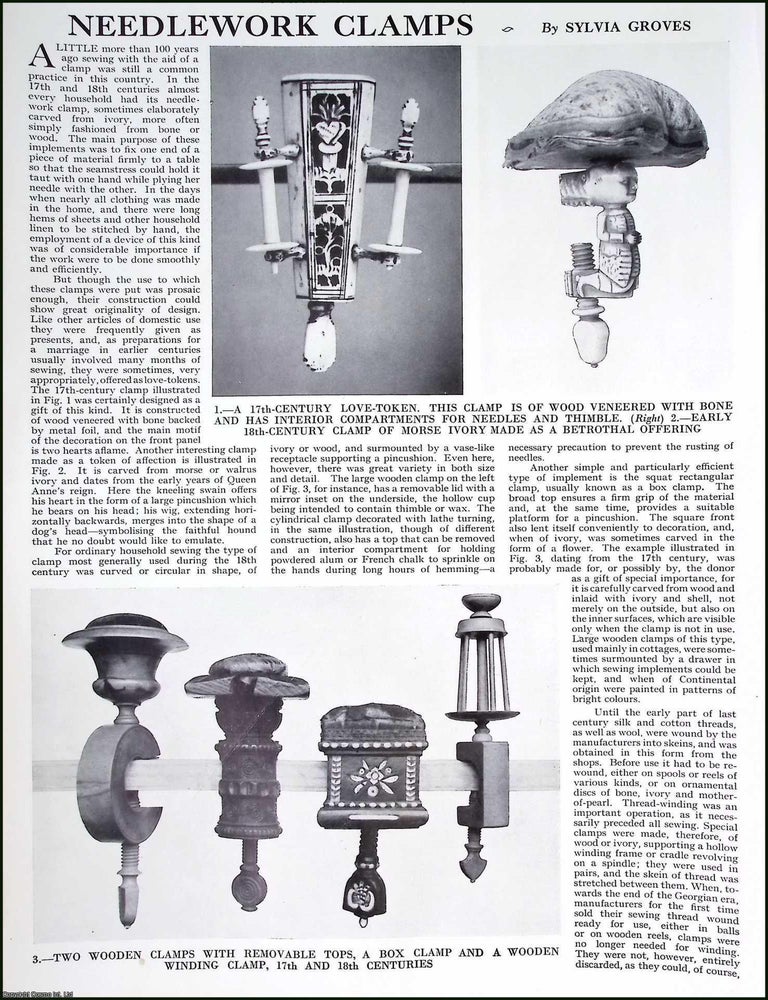Item #519791 Needlework Clamps. Several pictures and accompanying text, removed from an original...