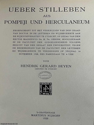 Ueber Stilleben aus Pompeji und Herculaneum. By Hendrik Gerard Beyen. ROMAN ART FROM POMPEII AND.