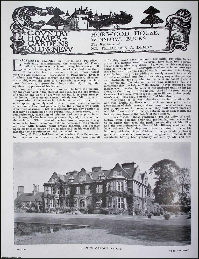 Item #520642 Horwood House, Winslow, Bucks. The Residence of Mr. Frederick A. Denny. Several...
