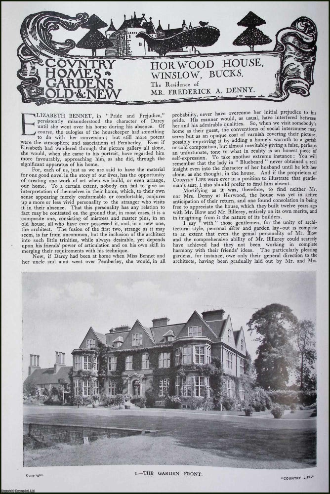 Item #520642 Horwood House, Winslow, Bucks. The Residence of Mr. Frederick A. Denny. Several...