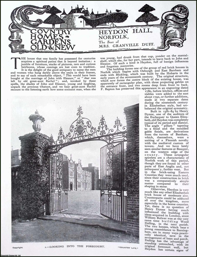 Item #520648 Heydon Hall, Norfolk. The Seat of Mrs. Granville Duff. Several pictures and...