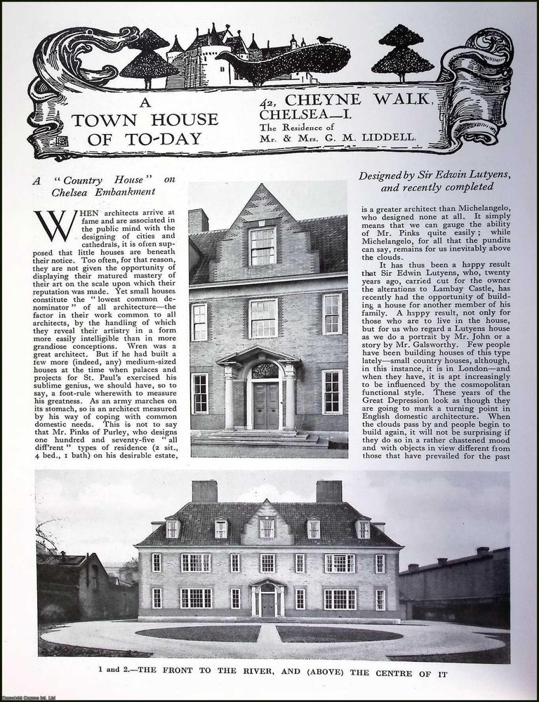 Item #520662 42, Cheyne Walk, Chelsea. The Residence of Mr. & Mrs. G.M. Liddell. Several...