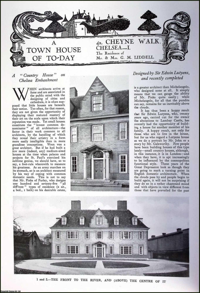 Item #520662 42, Cheyne Walk, Chelsea. The Residence of Mr. & Mrs. G.M. Liddell. Several...