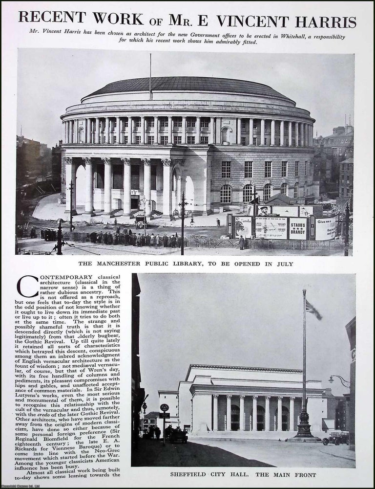 Item #520693 Recent Architectural Works by E. Vincent Harris : Sheffield City Hall ; Manchester...