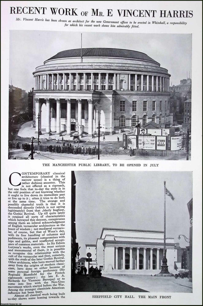 Item #520693 Recent Architectural Works by E. Vincent Harris : Sheffield City Hall ; Manchester...